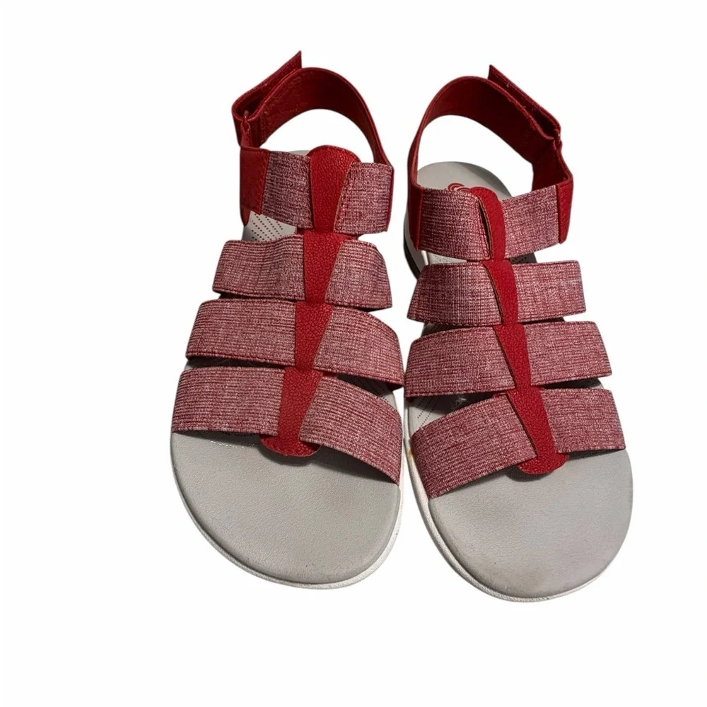 Clarks Cloudstepper  Red Elastic Strap Sandals Womens Sz 7.5